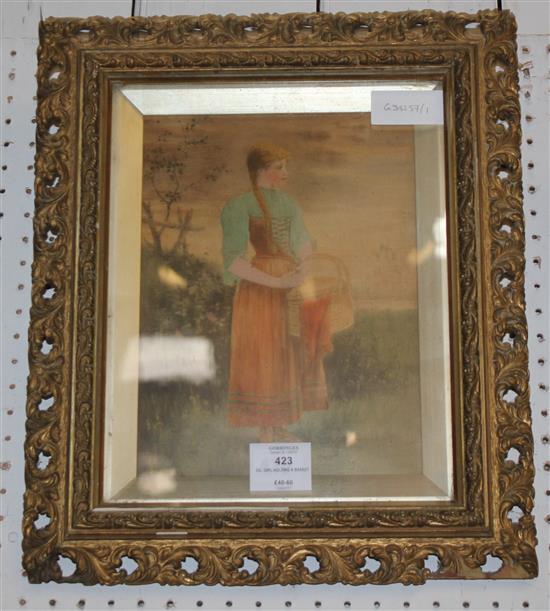 Oil, girl holding a basket